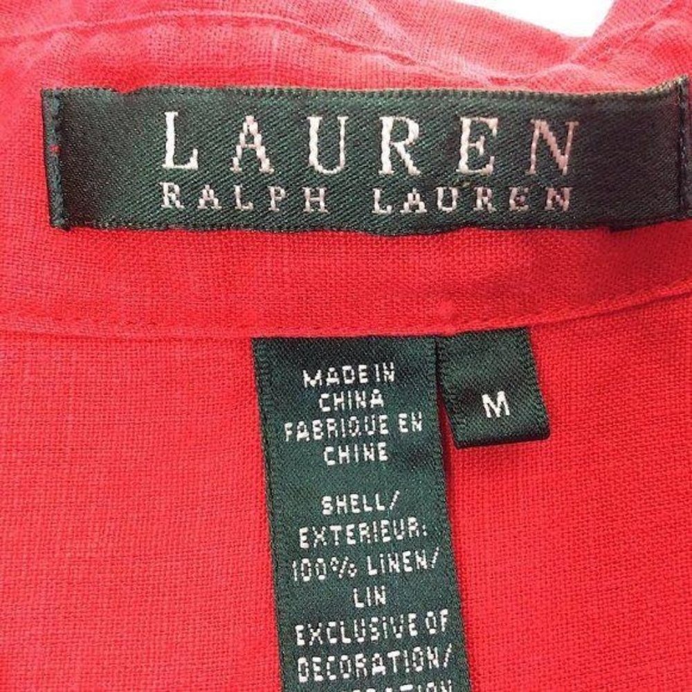 4/$25 RALPH LAUREN Nautical Red Button Down Linen Roll Tab Sleeve Shirt Women M - Picture 12 of 13